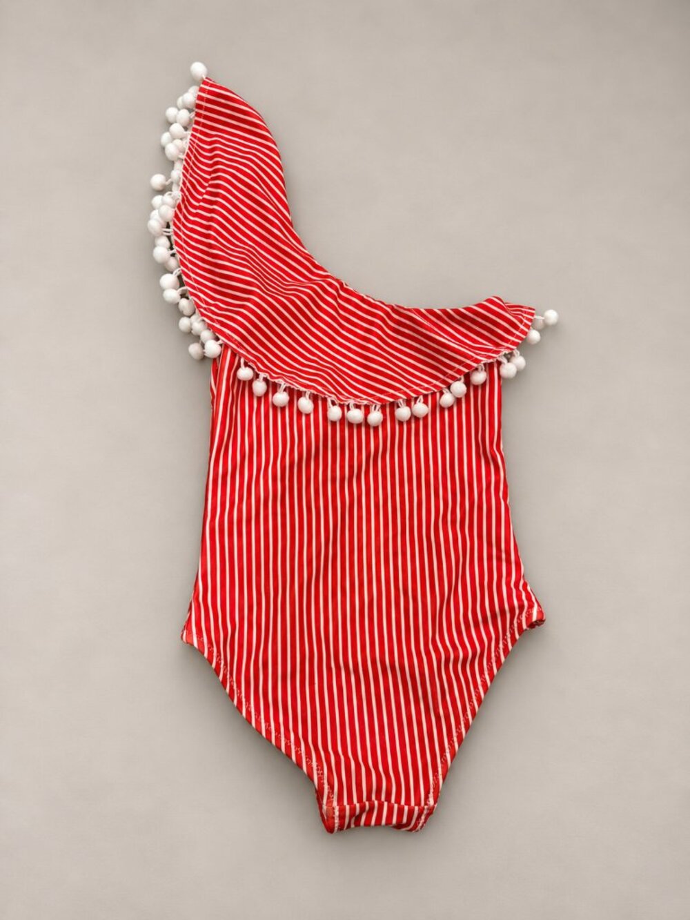 Stella Cove Toddler Girl Red White Stripes Pom Pom Swimsuit 24M 2 Yrs
